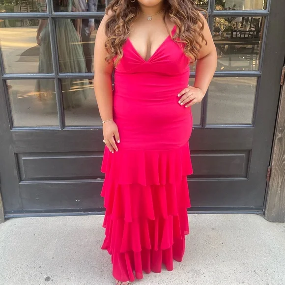 Badgley Mischka ruffle sleeveless maxi dress wedding guest size 14 - Picture 8 of 8